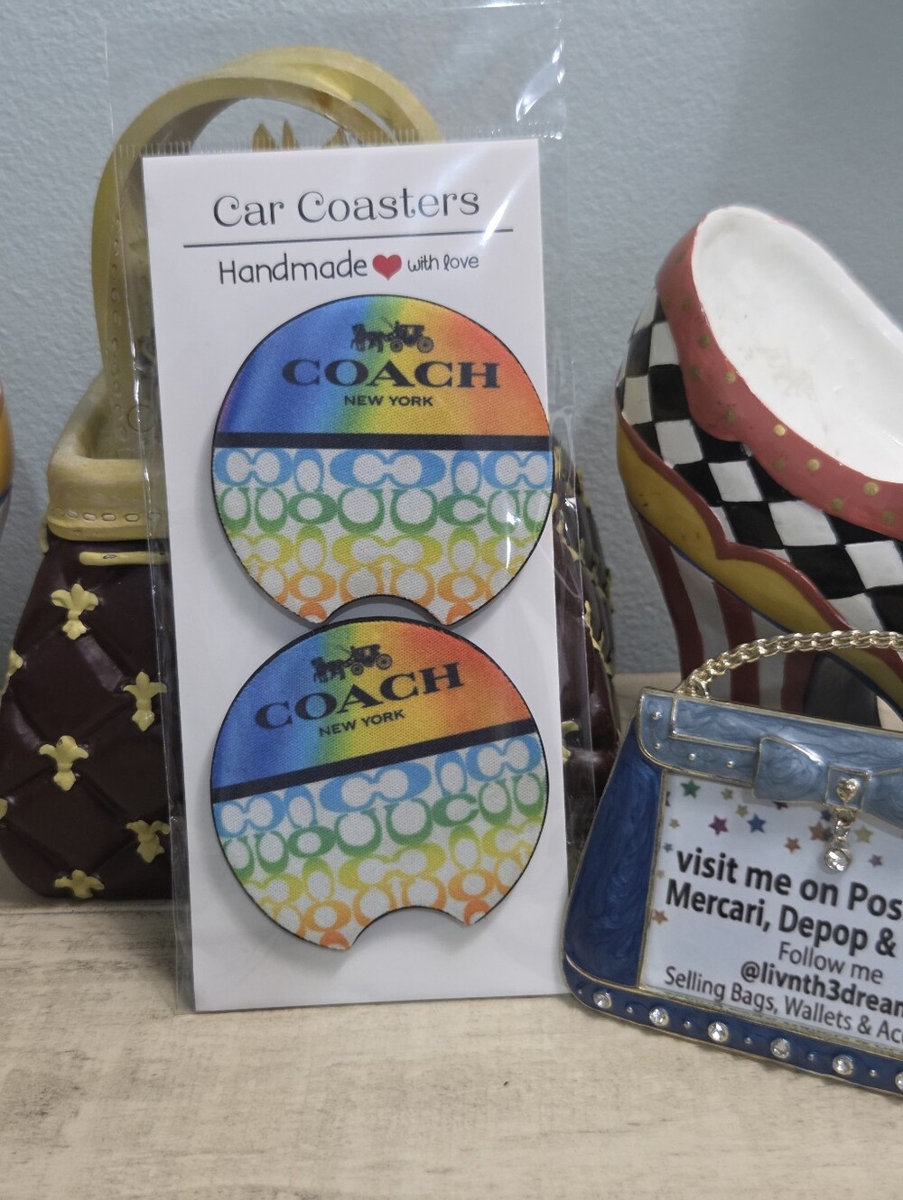 Handmade Designer Inspired Rainbow Car Coasters - Set of 2